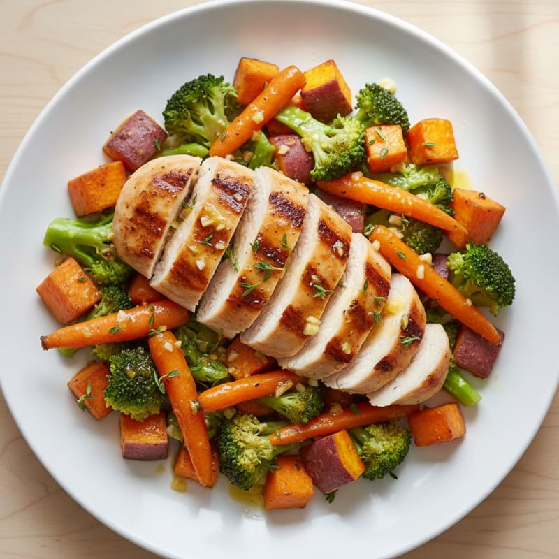 Grilled Lemon Herb Chicken with Warm Broccoli and Carrot Salad
