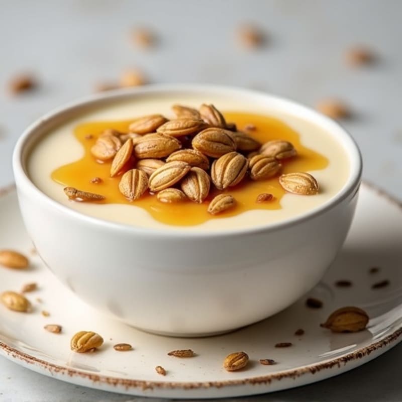 Vanilla Bean Protein Pudding with Crispy Caramelized Seed Topping