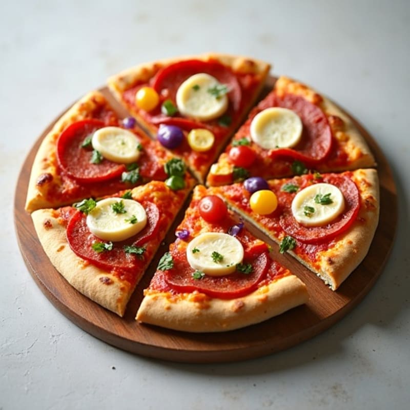 Crispy Sourdough Pizza with Lean Pepperoni, Light Mozzarella, and Roasted Vegetables