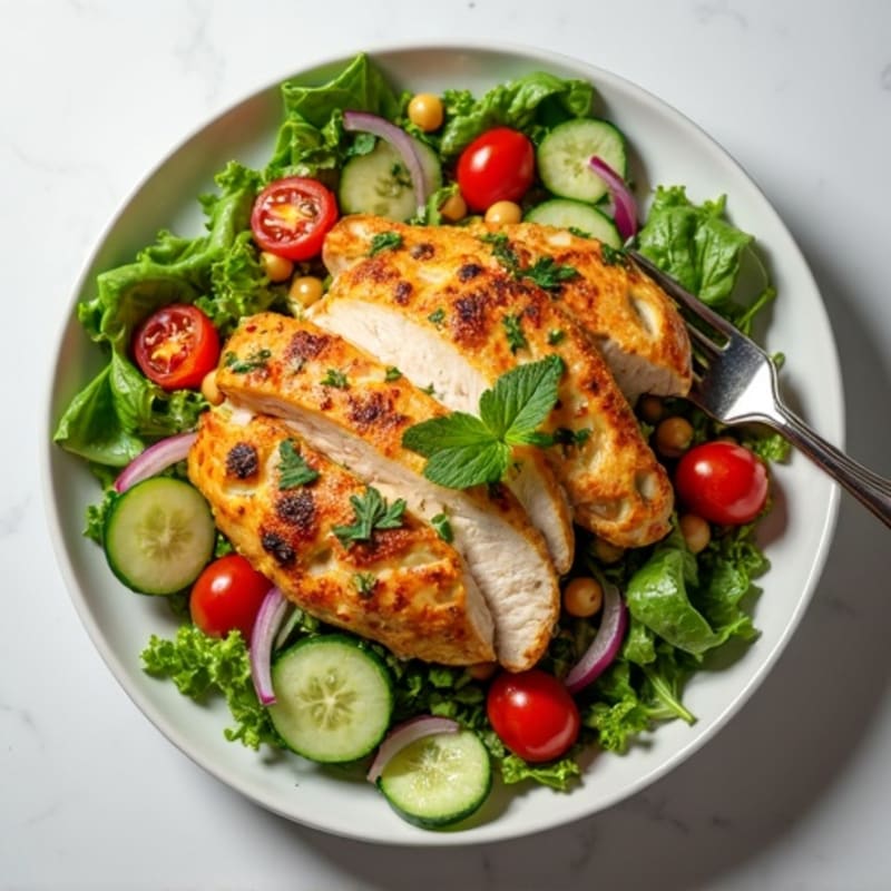 Roasted Chicken and Chickpea Salad with Fresh Vegetables and Lemon-Herb Dressing