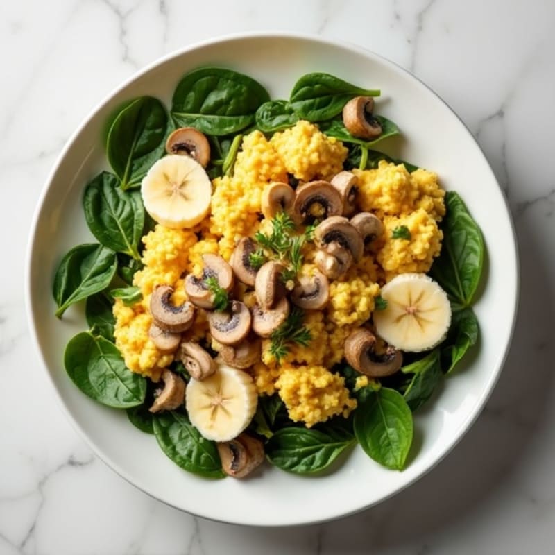 Egg White and Turkey Spinach Scramble with Sautéed Mushrooms