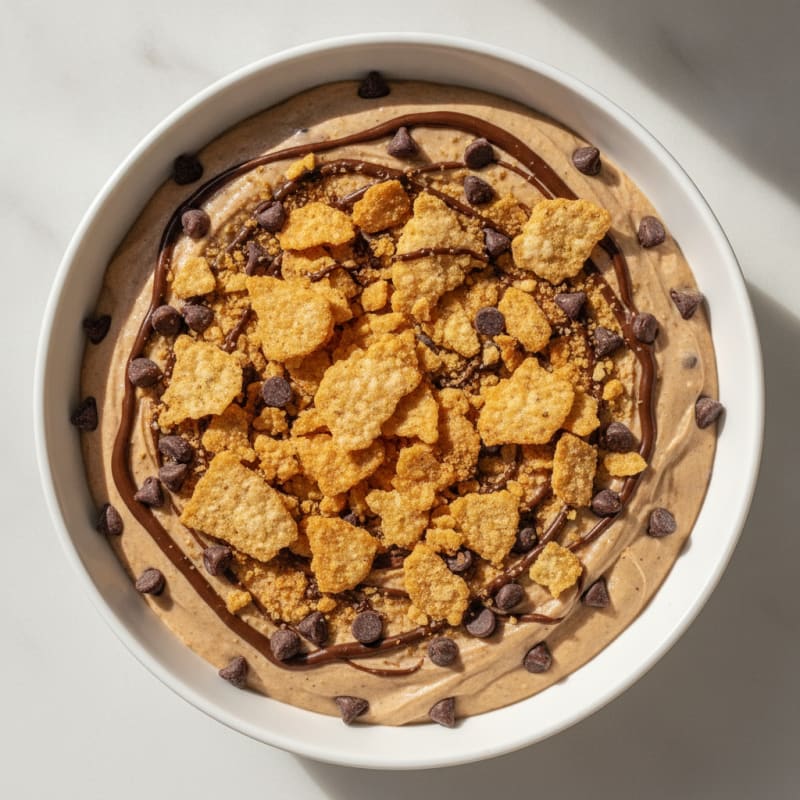 Protein Chocolate Chip Greek Yogurt Mousse with Crushed Rice Chips