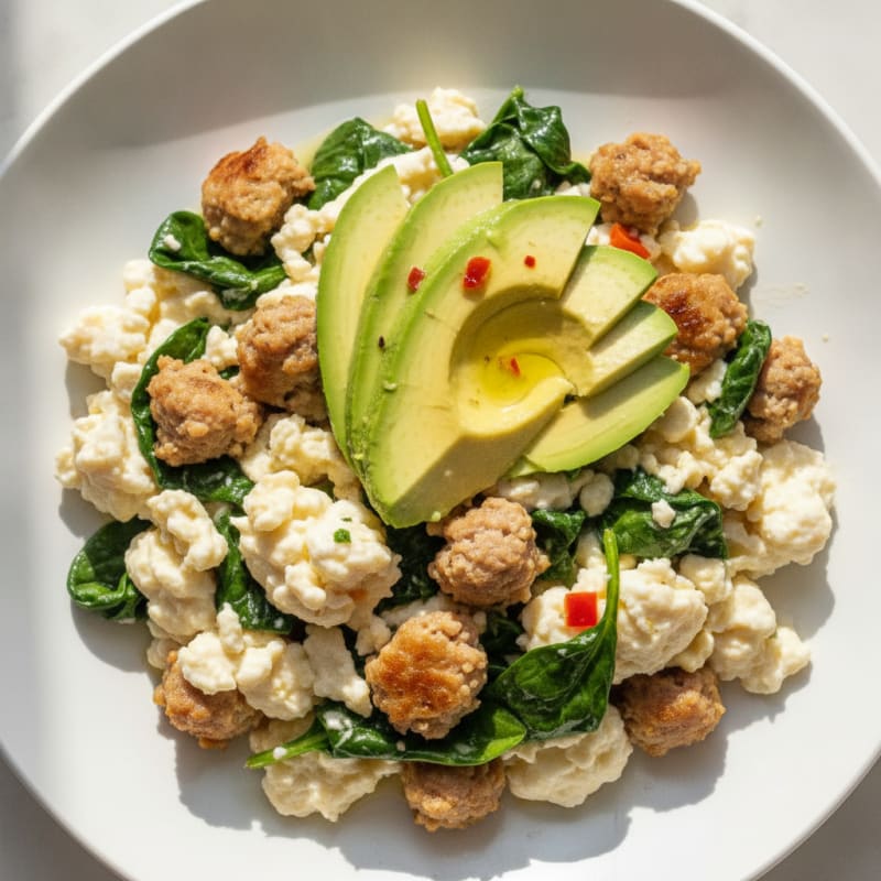 Egg White Scramble with Turkey Sausage and Spinach