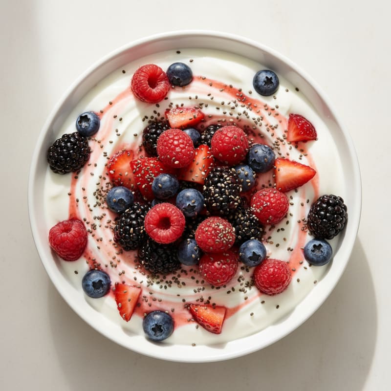 Greek Yogurt Protein Parfait with Mixed Berries and Chia Seeds