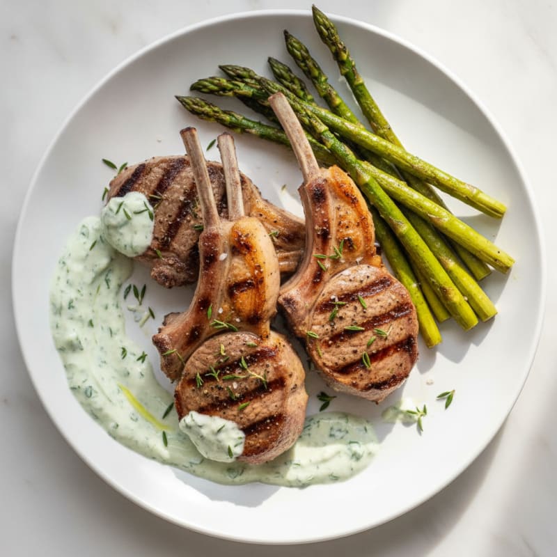 Grilled Herb Lamb Chops with Mint Sauce