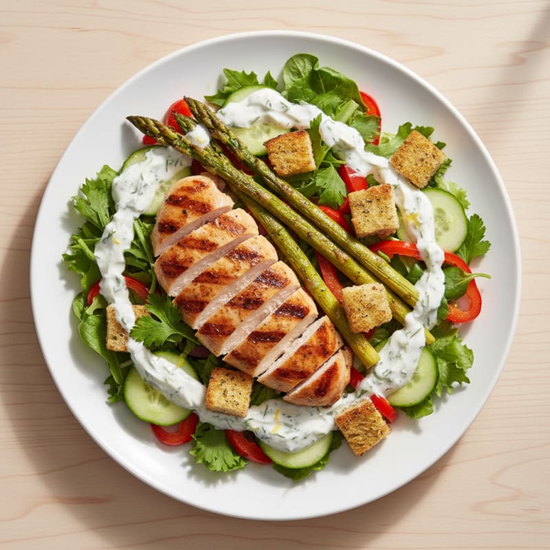 Grilled Chicken and Mixed Vegetable Salad with Greek Yogurt Dressing