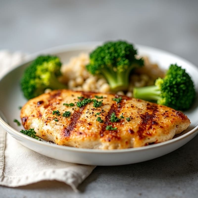 Grilled Chicken Breast with Quinoa and Roasted Broccoli