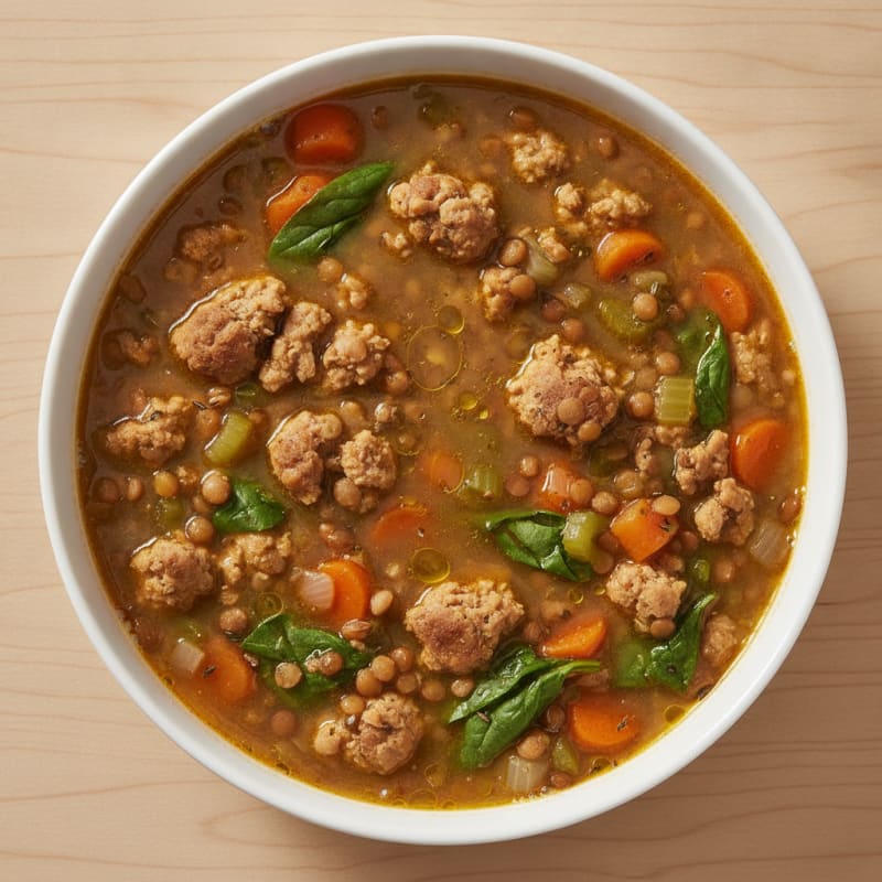 Hearty Lentil and Vegetable Soup with Ground Turkey