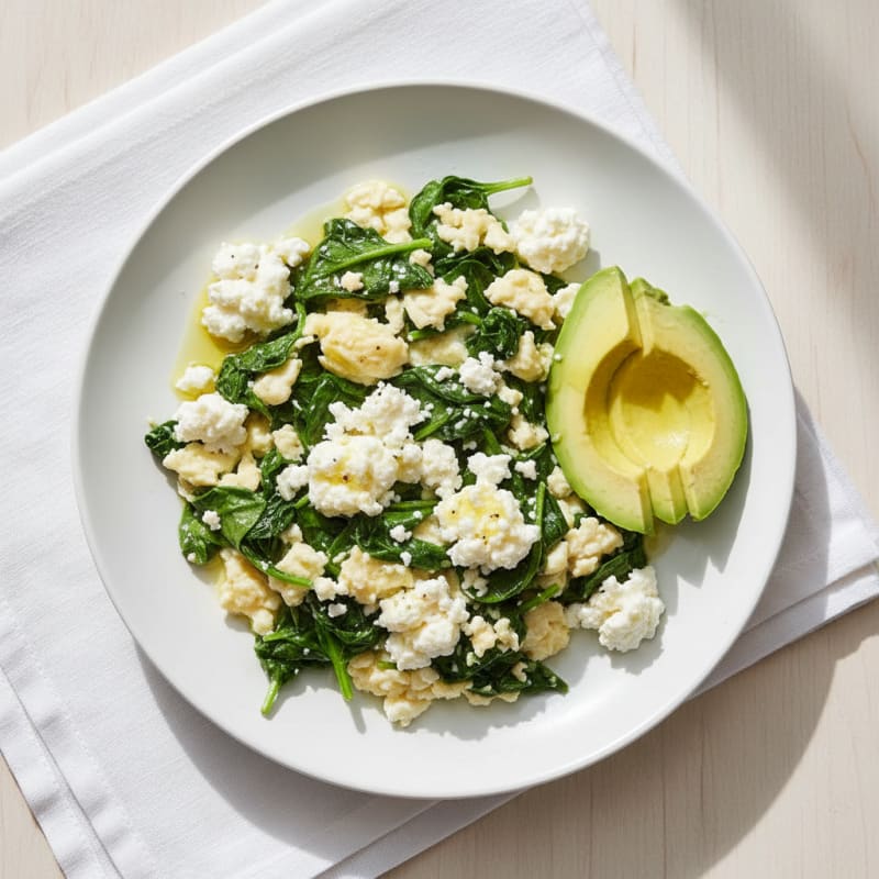 Egg White Spinach Scramble with Cottage Cheese