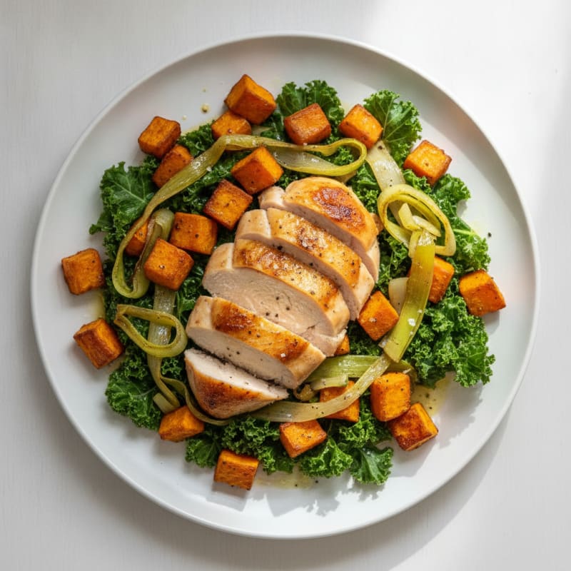 Roasted Chicken with Sweet Potato and Kale