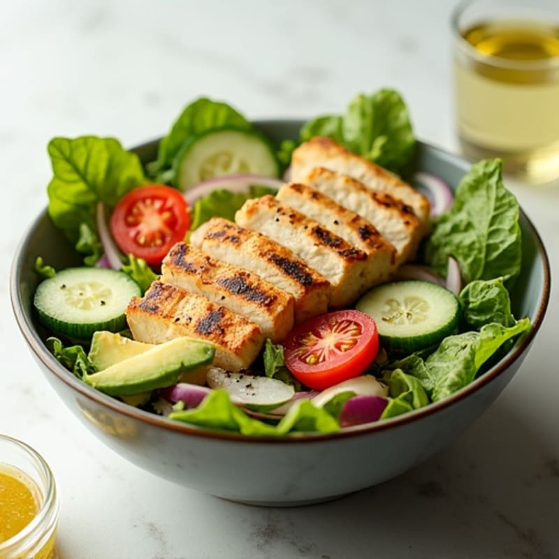 Crisp Avocado and Grilled Chicken Salad Bowl with Zesty Vinaigrette