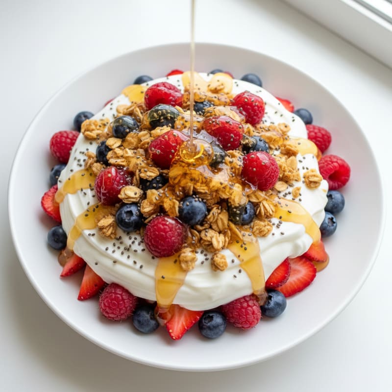 Creamy Greek Yogurt Parfait with Mixed Berries and Almond Granola