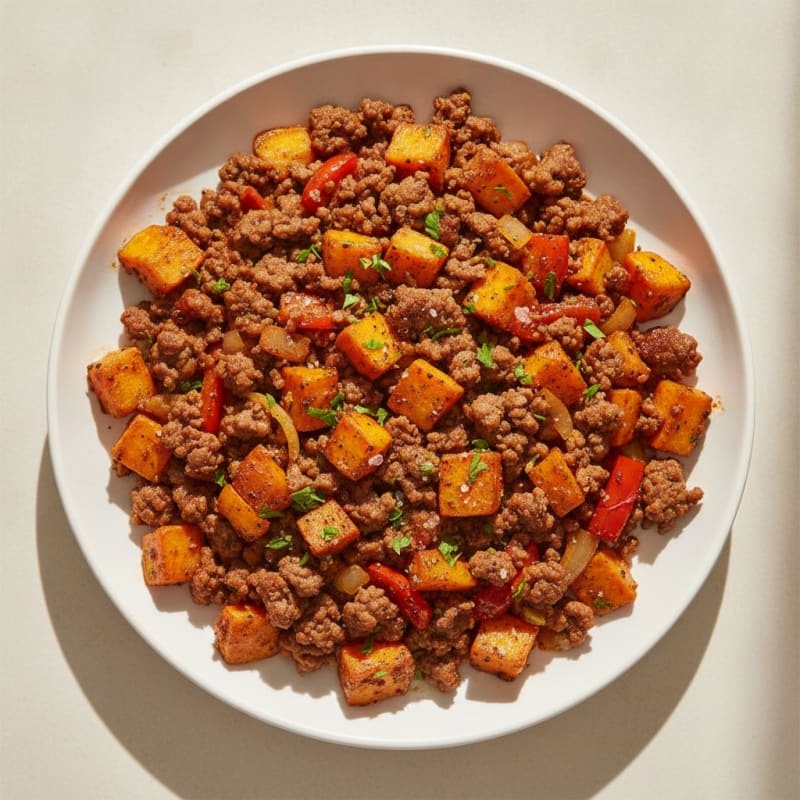 Sweet Potato and Mince Meat Hash