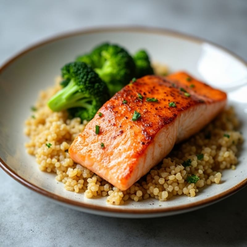 Seared Salmon with Steamed Broccoli and Quinoa
