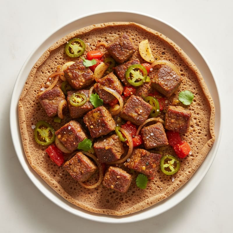 Tender Bison Tibs with Spiced Teff Injera