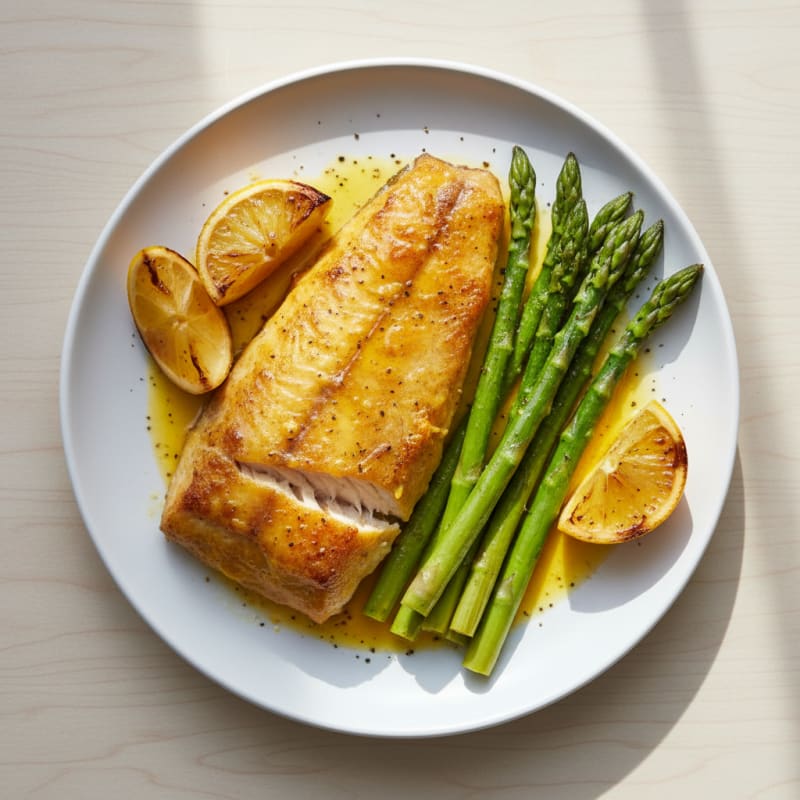 Golden Baked Steelhead Trout with Asparagus