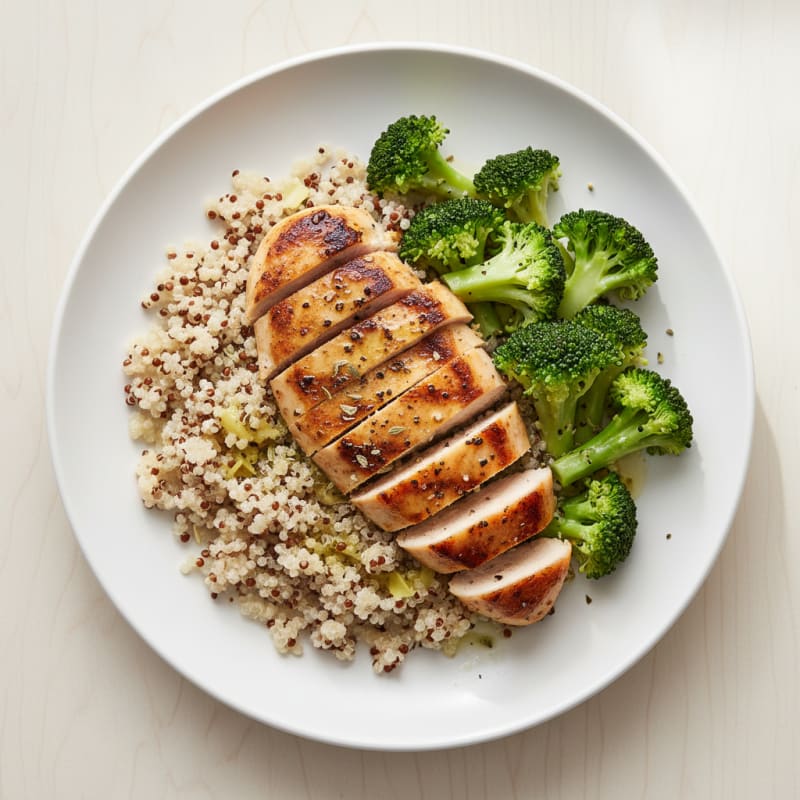 Grilled Chicken Breast with Quinoa and Steamed Broccoli