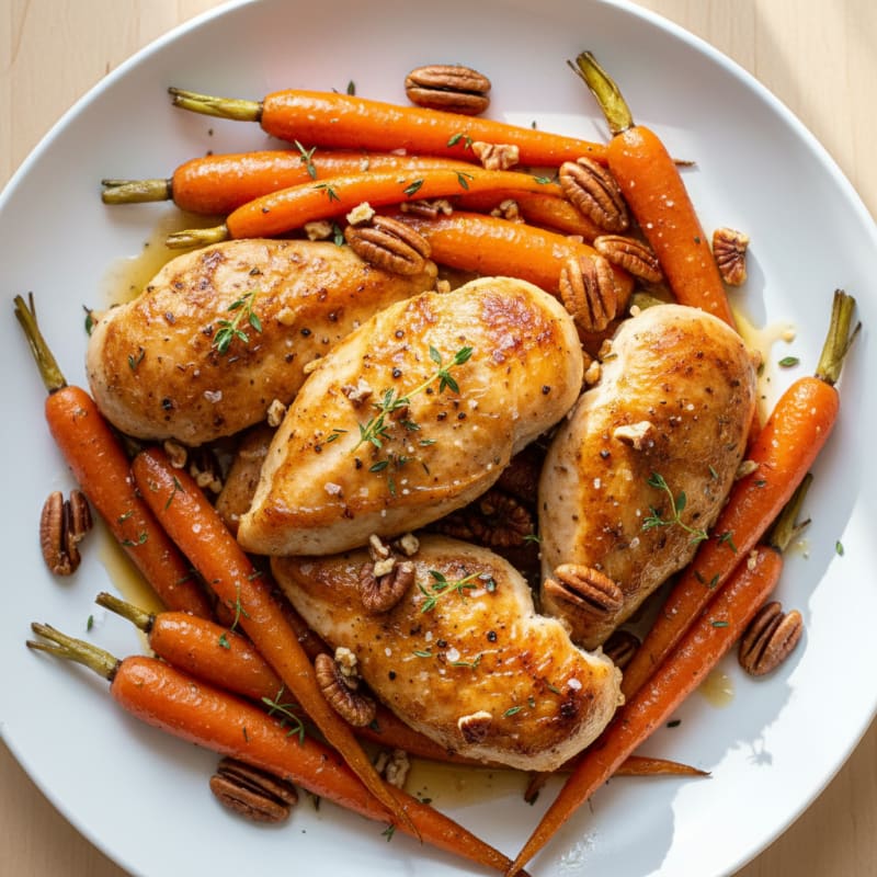 Maple-Glazed Roasted Carrots and Chicken with Pecans
