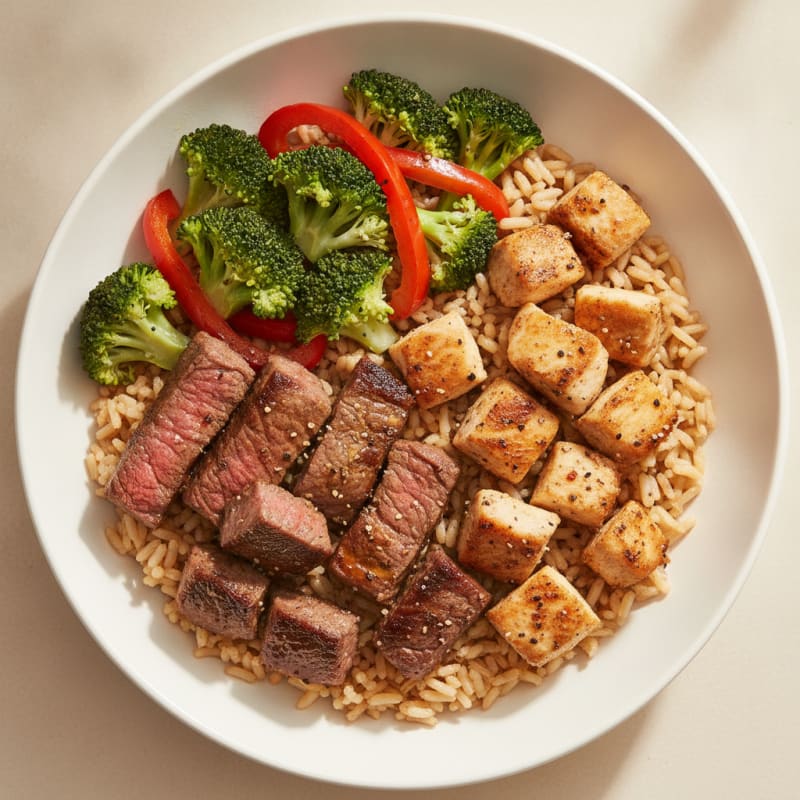 Seared Steak and Chicken Rice Bowl