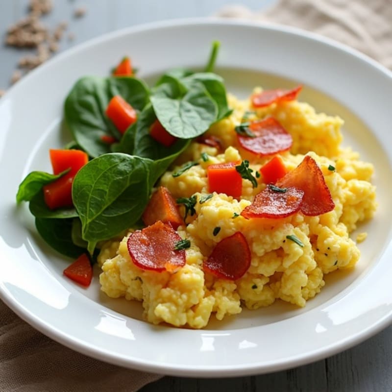 Crispy Turkey Bacon and Egg White Scramble with Spinach