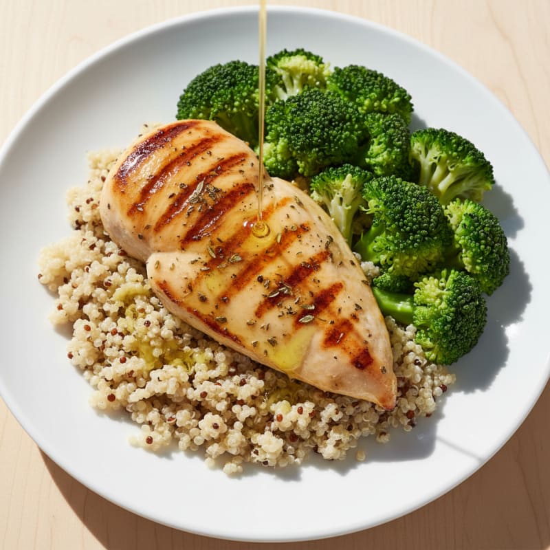 Grilled Chicken Breast with Quinoa and Steamed Broccoli