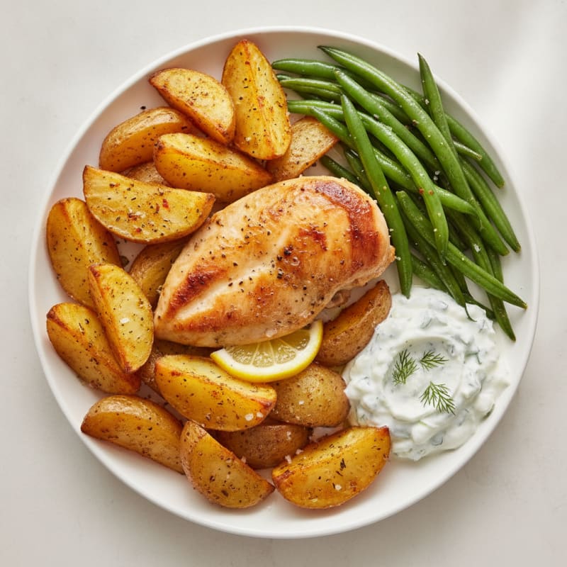 Greek Chicken and Potatoes with Green Beans