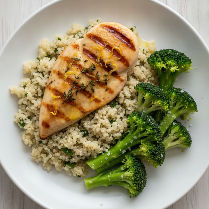 Grilled Chicken Breast with Quinoa and Steamed Broccoli