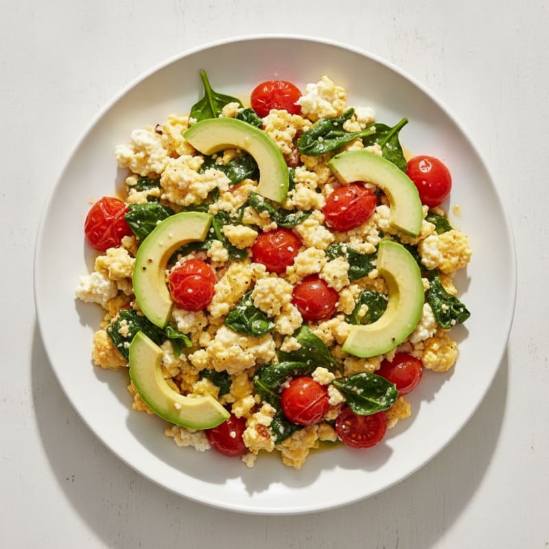 Cottage Cheese Scramble with Spinach and Cherry Tomatoes