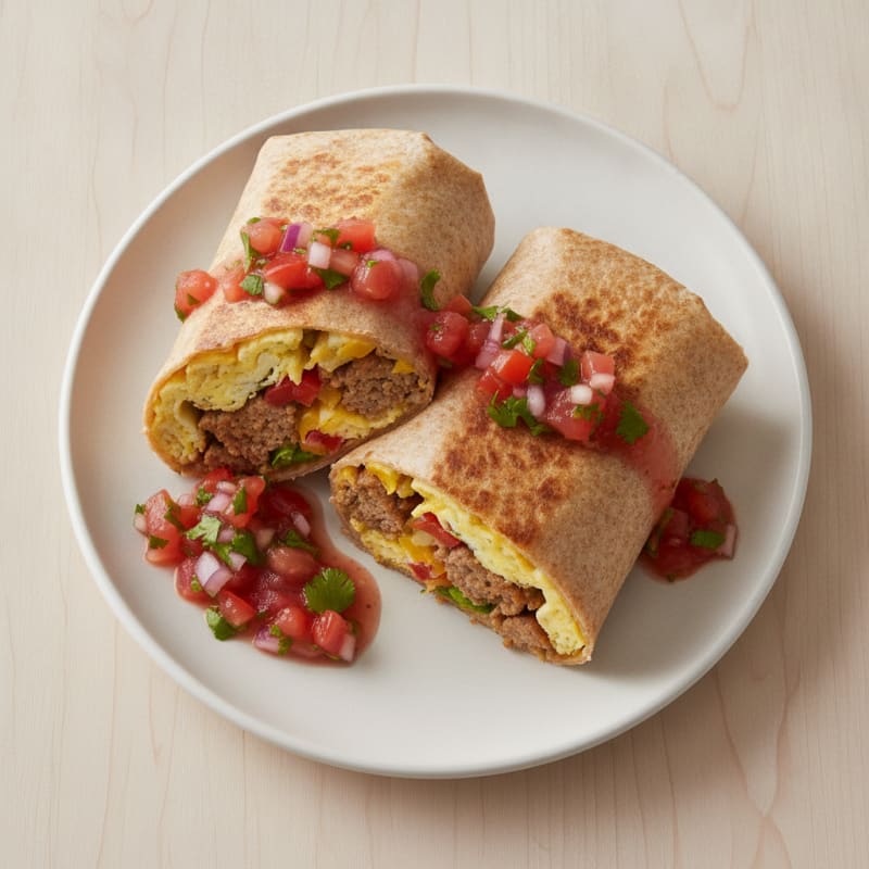 Hearty Sausage Breakfast Burrito with Salsa