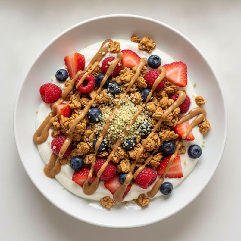 Greek Yogurt Parfait with Protein Granola and Mixed Berries