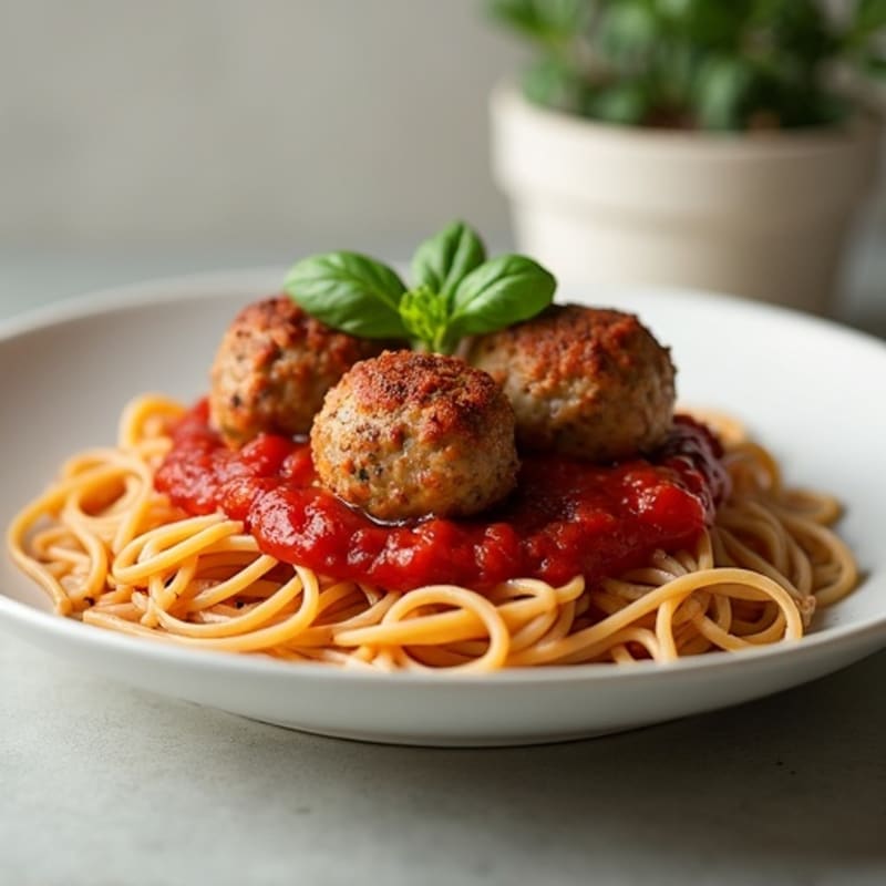 Lean Turkey Meatballs with Whole Wheat Spaghetti and Robust Marinara