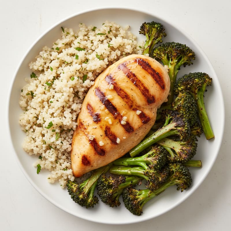 Grilled Chicken Breast with Quinoa and Roasted Broccoli