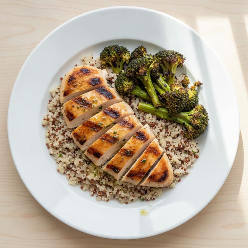Grilled Chicken Breast with Quinoa and Roasted Broccoli