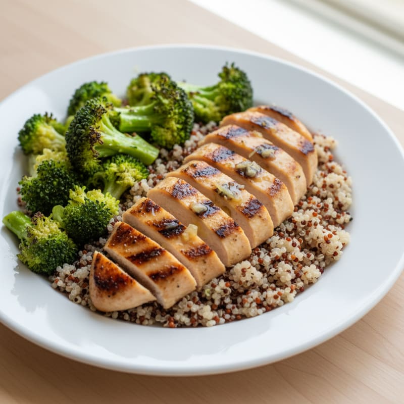 Grilled Chicken Breast with Quinoa and Roasted Broccoli