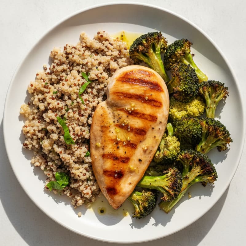 Grilled Chicken Breast with Quinoa and Roasted Broccoli