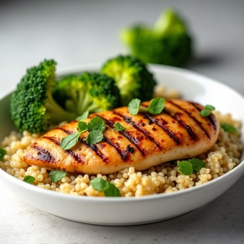 Grilled Chicken Breast with Quinoa and Steamed Broccoli