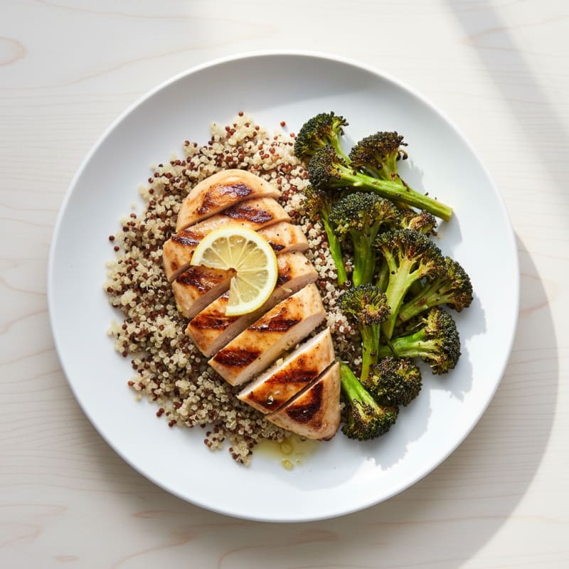 Grilled Chicken Breast with Quinoa and Roasted Broccoli
