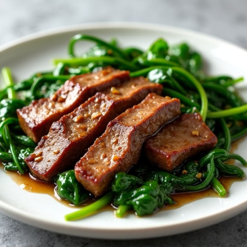 Sweet Garlic Marinated Beef with Stir-Fried Greens
