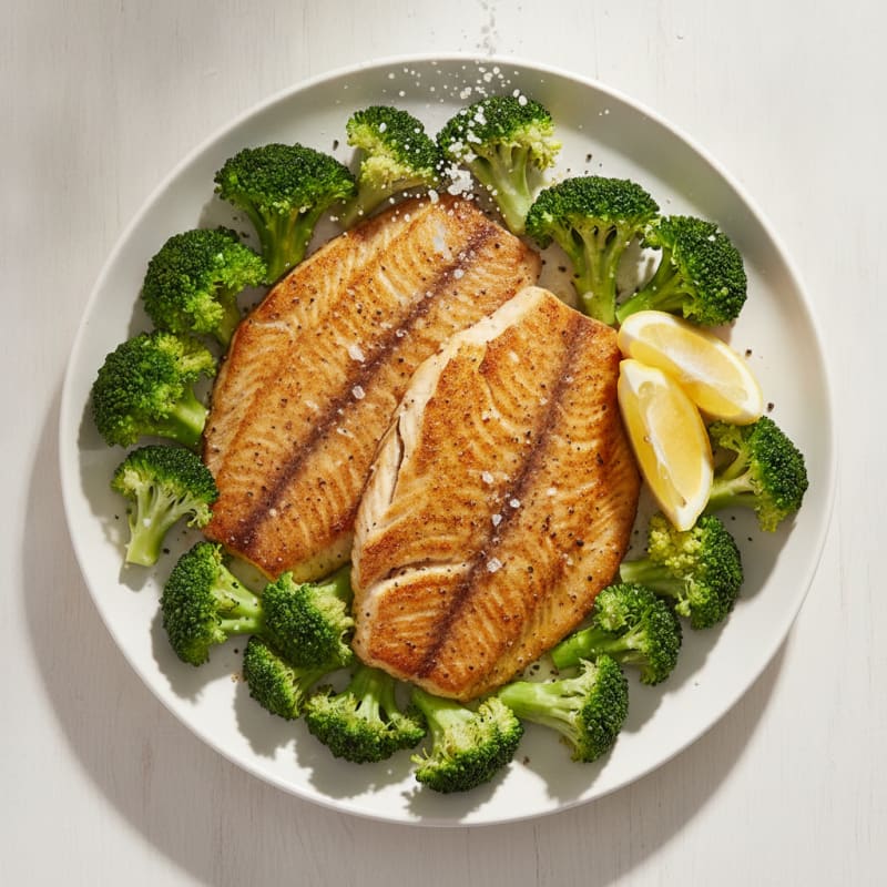 Seared Tilapia with Steamed Broccoli and Lemon