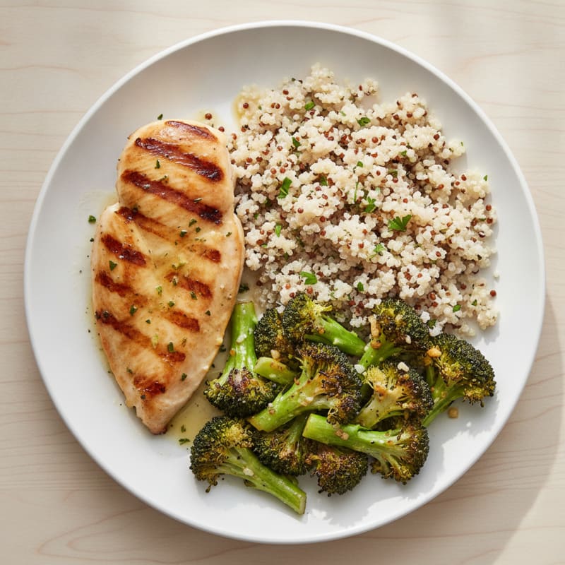 Grilled Chicken Breast with Quinoa and Roasted Broccoli