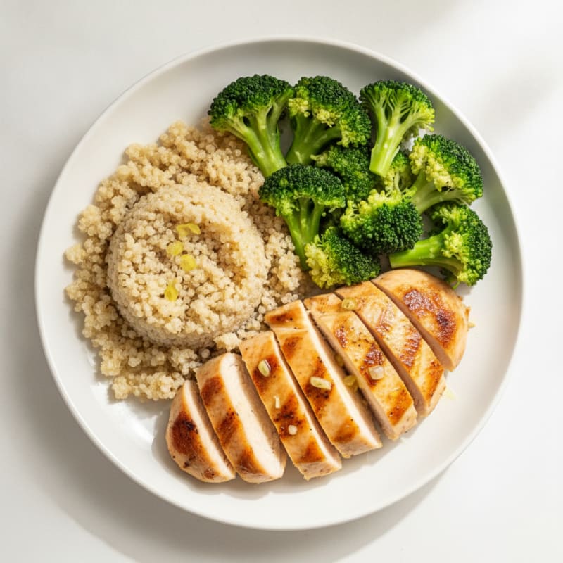 Grilled Chicken Breast with Quinoa and Steamed Broccoli