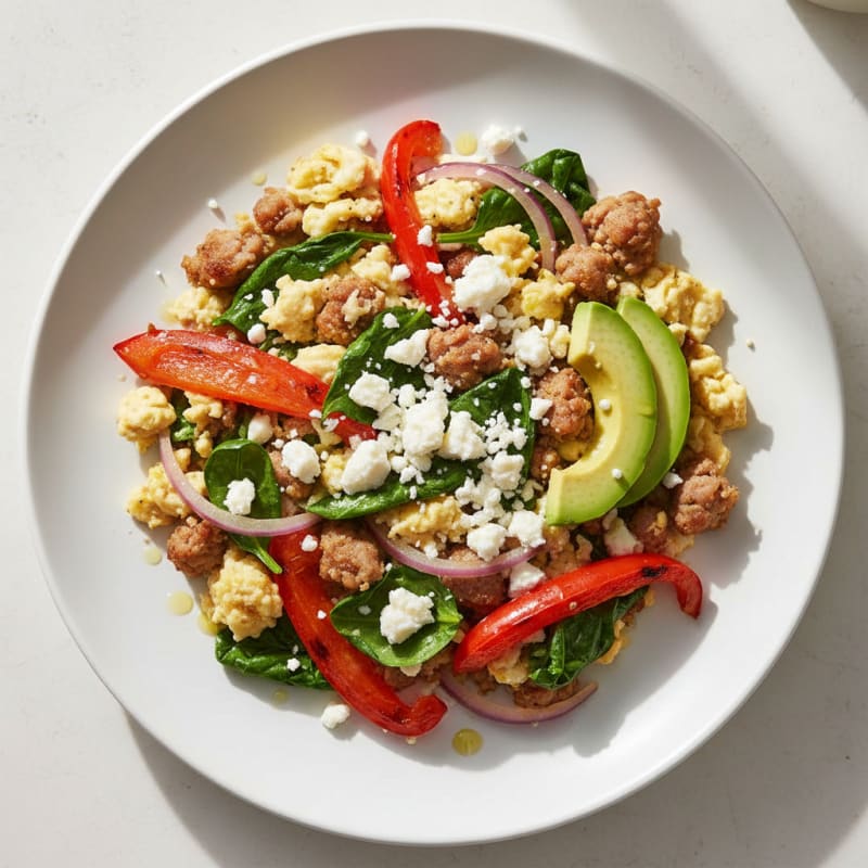 Egg White Veggie Scramble with Turkey Sausage