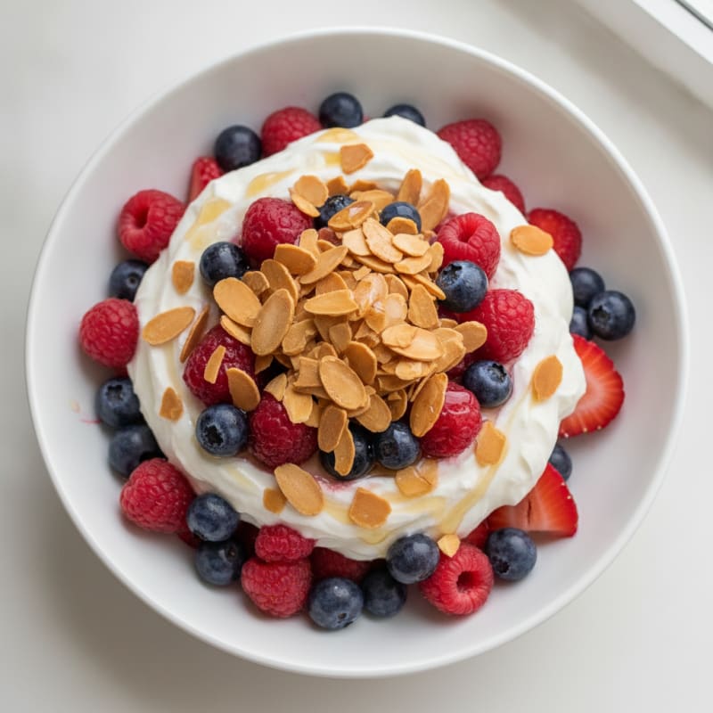 High-Protein Yogurt Berry Parfait with Almond Crunch