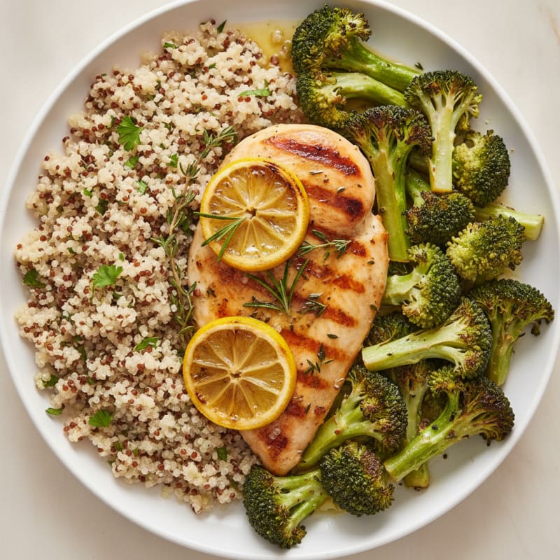 Grilled Chicken Breast with Roasted Broccoli and Quinoa