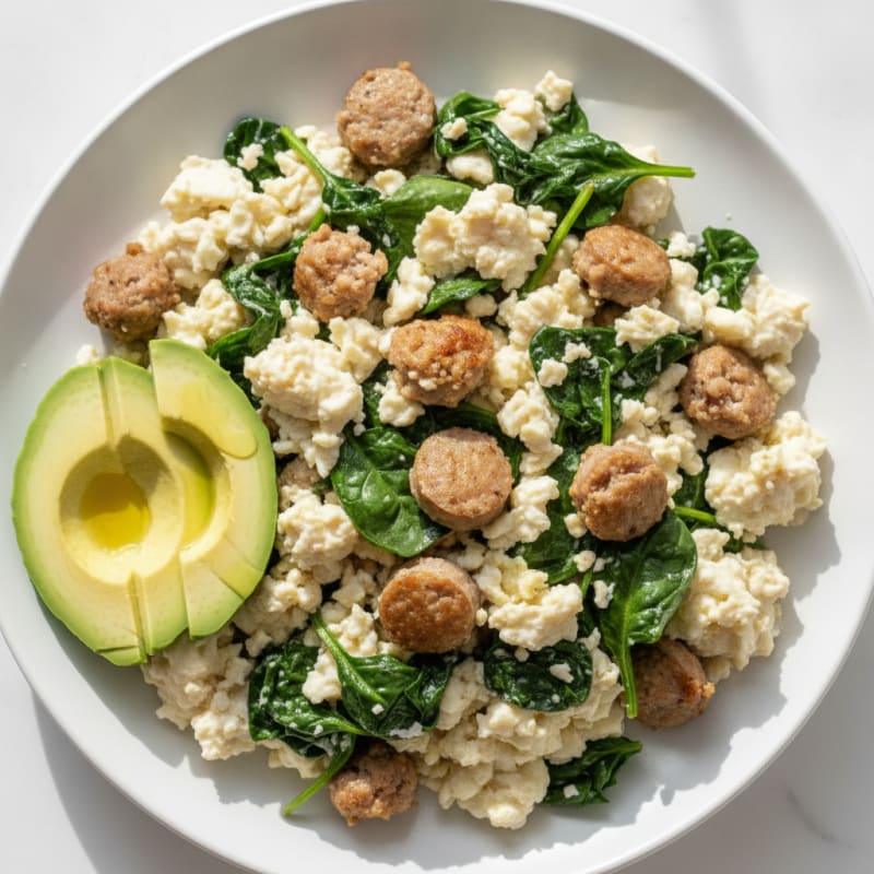 Egg White and Turkey Sausage Scramble with Spinach