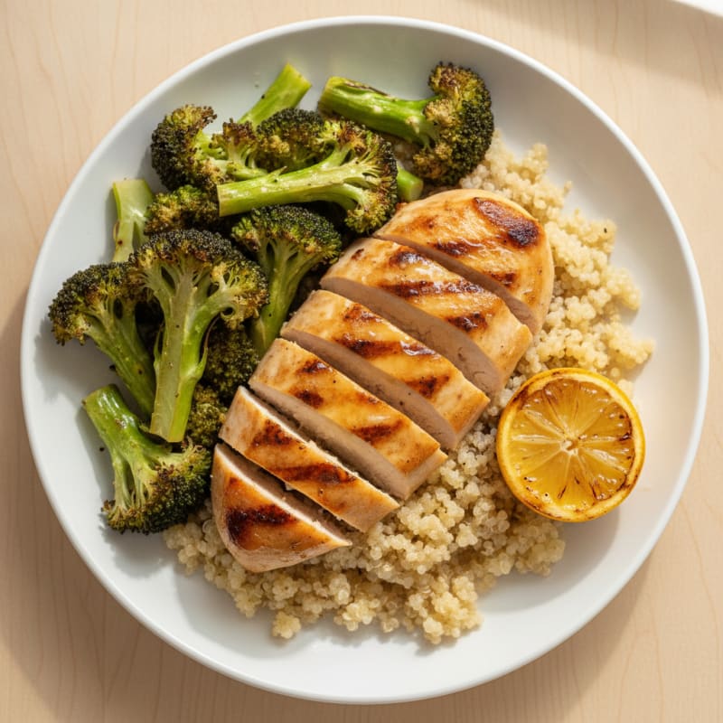 Grilled Chicken Breast with Quinoa and Roasted Broccoli