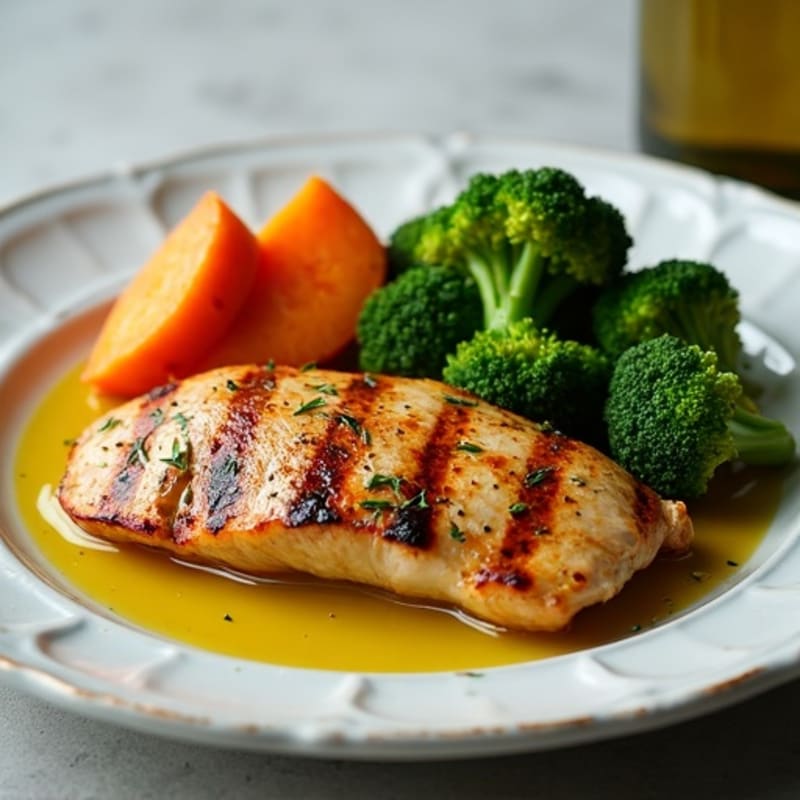 Grilled Chicken Breast with Roasted Sweet Potato and Steamed Broccoli