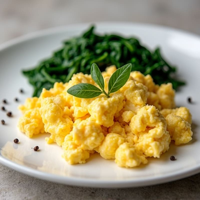 Scrambled Egg Whites with Cottage Cheese and Sautéed Spinach