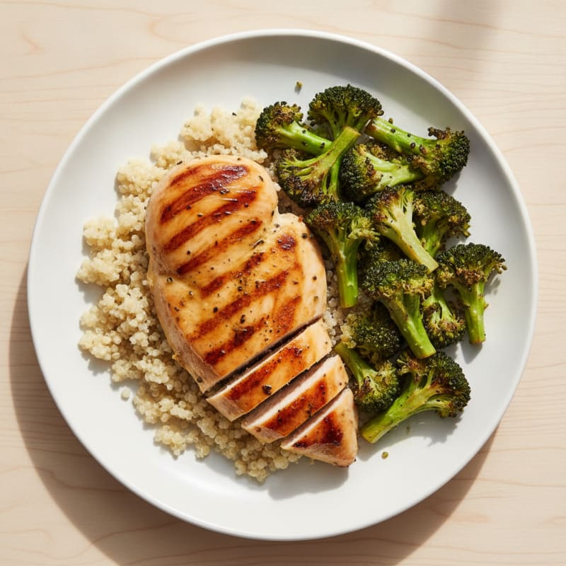 Grilled Chicken Breast with Quinoa and Roasted Broccoli
