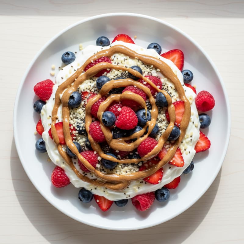 Greek Yogurt Protein Parfait with Mixed Berries and Almond Butter